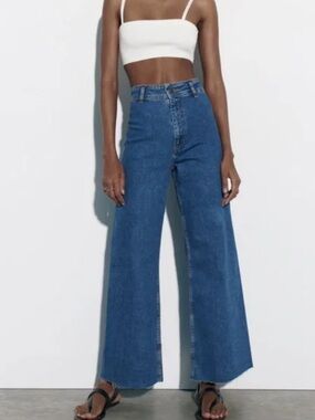 Zara High-Rise Wide-leg Marine Jeans